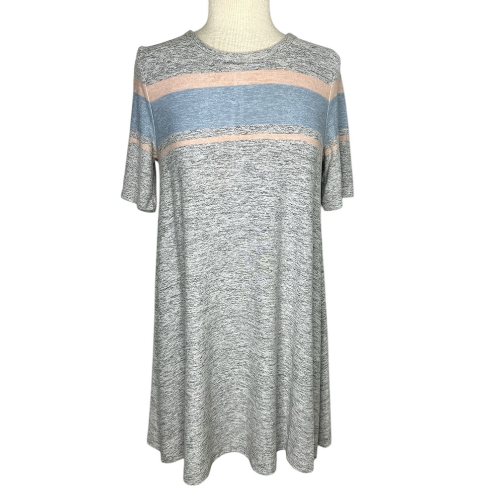Lou & Grey Heathered Gray Striped A-Line T Shirt Dress Size Medium